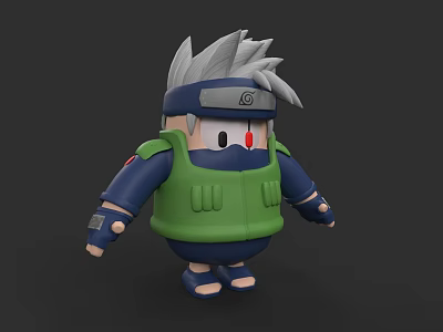 Cartoon Style Ninja Character With Gray Hair Green Vest And Blue Outfit 3d model