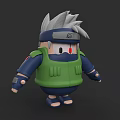 Cartoon Style Ninja Character With Gray Hair Green Vest And Blue Outfit