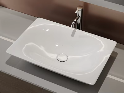 Stylish White Square Washbasin With Chrome Faucet On Gray Countertop 3d model