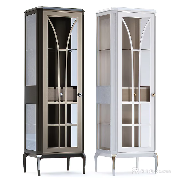 Tall Modern Cabinets with Glass Doors Grid Pattern Two Tone Colors and Legs 3d model 