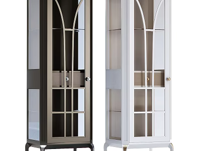 Tall Modern Cabinets with Glass Doors Grid Pattern Two Tone Colors and Legs 3d model