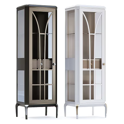 Tall Modern Cabinets with Glass Doors Grid Pattern Two Tone Colors and Legs 3d model
