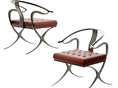 Unique Modern Armchair With Metal Frame And Red Leather Tufted Seat 3d model
