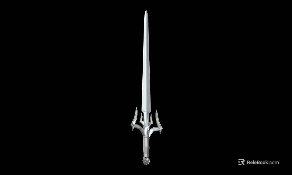 Silver Decorative Sword With Long Slender Blade And Ornate Hilt Against Black Background 3d model 
