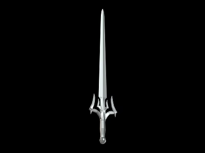 Silver Decorative Sword With Long Slender Blade And Ornate Hilt Against Black Background 3d model