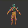 Space Character In Yellow Protective Suit With Helmet Gloves And Backpack Equipment