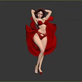 Striking Woman In Red Lingerie With Flowing Red Cape And Elegant Pose