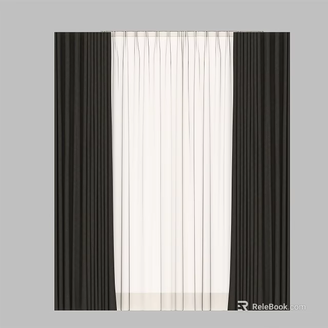 Elegant Black And White Pleated Curtains For Modern Home Window Decoration 3d model 