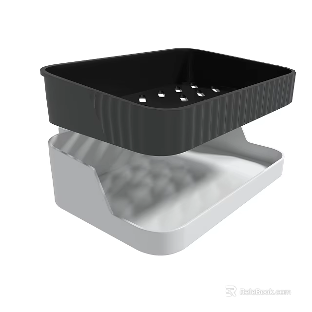 Double Layer Kitchen Dish Drainer Rack With Black Top And White Base Tray 3d model