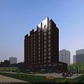 Commercial Street with Brown Multi Story Building Ground Floor Shops Green Trees and Outdoor Umbrellas