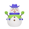 Cute Snowman With Purple Hat Green Gloves Blue Scarf Red Cheeks And Brown Buttons
