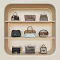 Stylish Handbags Display On Shelves With Warm Lighting And Various Designs
