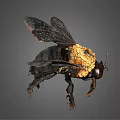 Detailed Flying Insect With Black And Yellow Body Transparent Wings And Compound Eyes