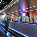 Modern Internet Cafe With Blue Lighting And Computers 3d model