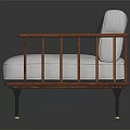 Stylish Two Seater Sofa With Wooden Armrests Light Colored Cushions And Metal Legs
