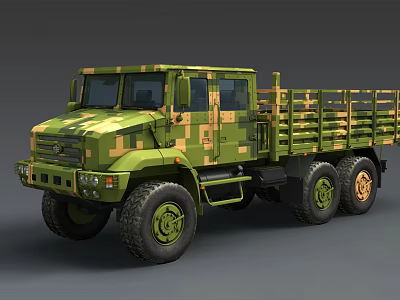 Camouflage Military Utility Truck With Six Wheel Drive Open Cargo Bed And Rugged Design 3d model