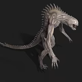 Scary Alien Monster with Sharp Teeth Spiked Back and Slim Gray Body in Dark Background