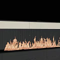 Modern Linear Fireplace With Flames And Wooden Base In Contemporary Living Room Interior