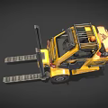 Yellow Forklift With Black Forks And Orange Warning Light On Top Cabin Design