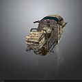 Desert Natural Scene With Camouflage Motorcycle Metal Frame And Exhaust Pipes
