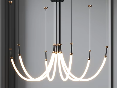 Modern LED Chandelier With Curved White Lights Gold Accents And Black Frame Design 3d model