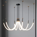 Modern LED Chandelier With Curved White Lights Gold Accents And Black Frame Design