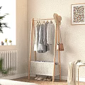 Wooden Storage Cabinet With Hanging Clothes Hat Brown Bag And Storage Basket
