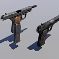 Two 3D Handgun Models With Metal Frame Wooden Grip And Red Star Mark