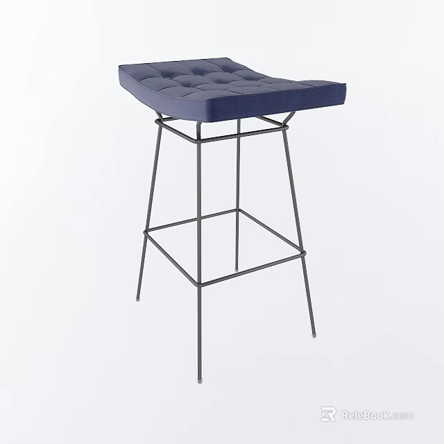 Modern Blue Velvet Tufted Bar Stool Featuring Sleek Metal Frame Design 3d model 