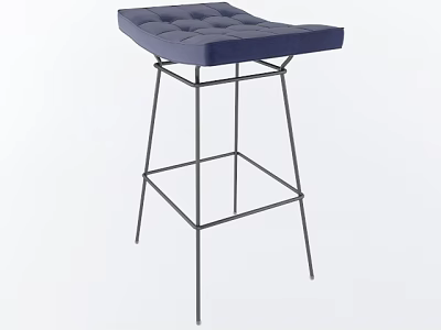 Modern Blue Velvet Tufted Bar Stool Featuring Sleek Metal Frame Design 3d model