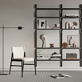 Minimalist Modern Wall Mounted Bookshelf With Books Sculptures Frames And Decorative Items