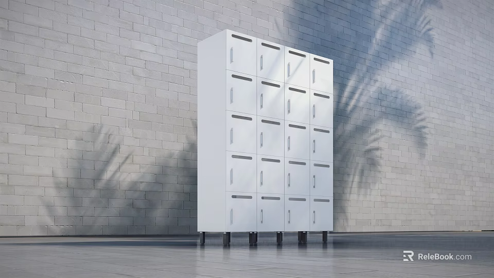Commercial White Metal Storage Lockers With Multiple Compartments And Sturdy Build 3d model 