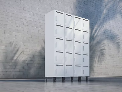 Commercial White Metal Storage Lockers With Multiple Compartments And Sturdy Build 3d model