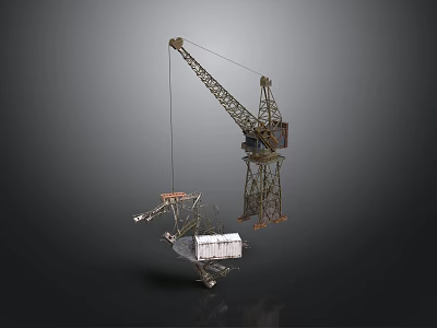 Tall Industrial Tower Crane Lifting Heavy Equipment On Construction Site 3d model