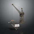 Tall Industrial Tower Crane Lifting Heavy Equipment On Construction Site