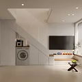 Modern Apartment Interior With Washer TV Large Window And Minimalist Style