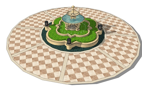 European-style fountain center flowerbed waterscape 3d model