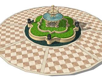 European-style fountain center flowerbed waterscape 3d model