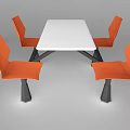 Modern Dining Table and Chairs Set with White Rectangular Top Orange Seats and Black Legs 3d model