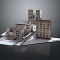 Whimsical Cartoon Town Scene With Various Multi Story Buildings And Urban Design