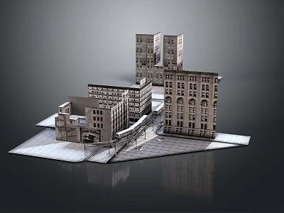 Whimsical Cartoon Town Scene With Various Multi Story Buildings And Urban Design 3d model