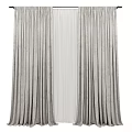 Gray Pleated Curtains With Sheer Inner Layer For Elegant Window Decoration 3d model