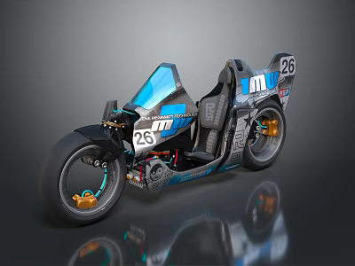 Racing Motorcycle With Blue Black Aerodynamic Body 26 2S Numbers And Golden Wheels 3d model