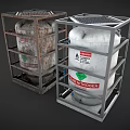 Rusty and New Hydrogen Storage Tanks in Metal Frames with Labels 3d model
