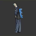 Blue Workwear Jumpsuit With Red Tie Glasses And Utility Belt Tools 3d model