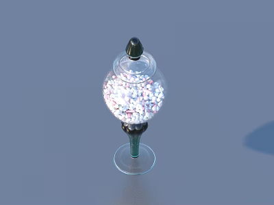 Glass Candy Jar With Black Lid Green Base Filled With Colorful Candies 3d model