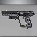 Futuristic Handgun With Sleek Metallic Design And Green Indicator Light Details