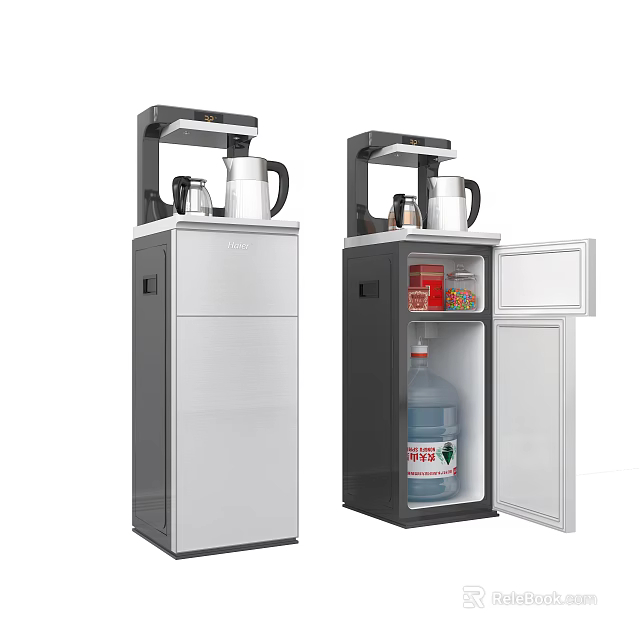 Vertical Water Dispenser For Daily Use With Open Closed Door And Water Bottle Storage 3d model 