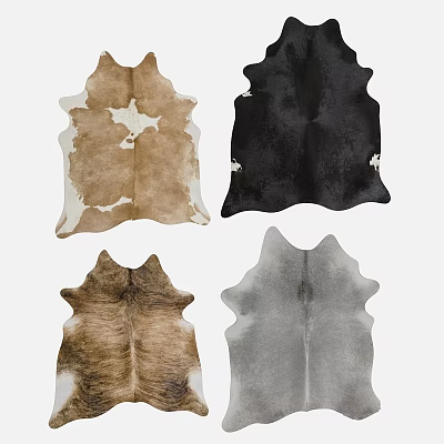 Natural Cowhide Square Rugs With Brown Black Gray And White Color Shades 3d model