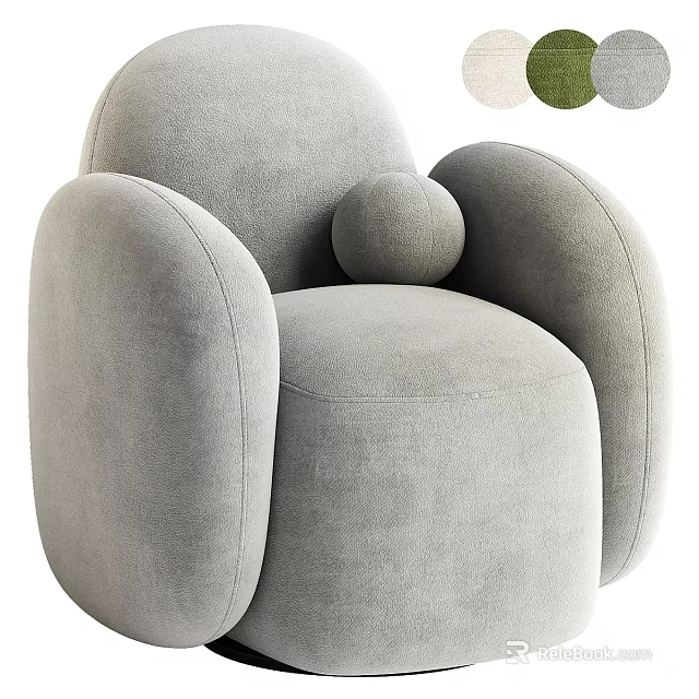 Light Gray Single Sofa With Rounded Armrests And Soft Cushion For Living Room 3d model